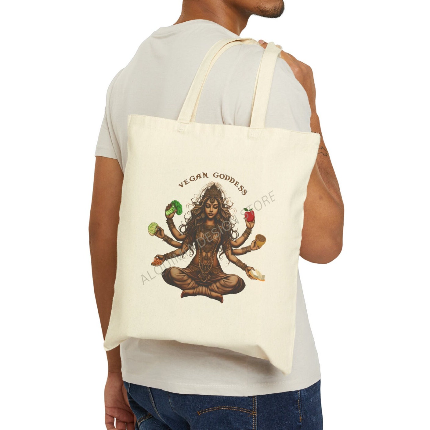 Vegan Goddess Tote Bag, 15" x 16" Farmers Market