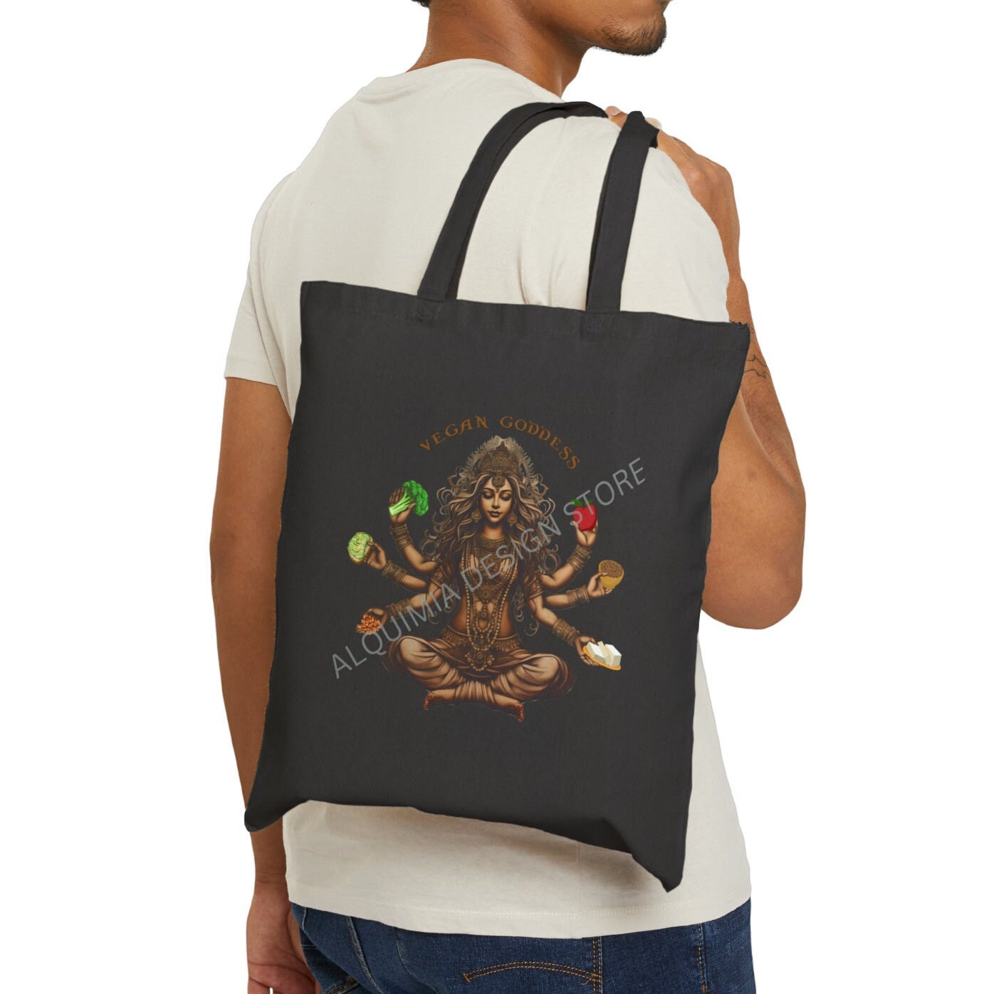 Vegan Goddess Tote Bag, 15" x 16" Farmers Market