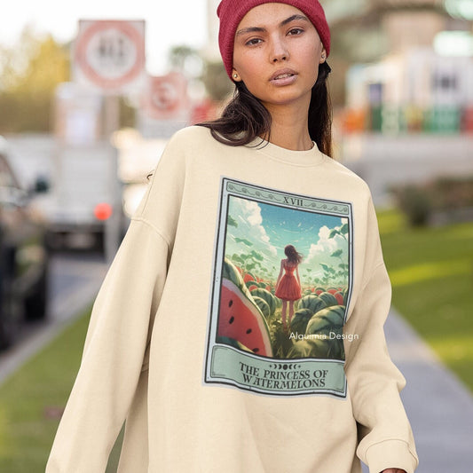 The Princess of Watermelons Tarot Card Sweatshirt, Watermelon