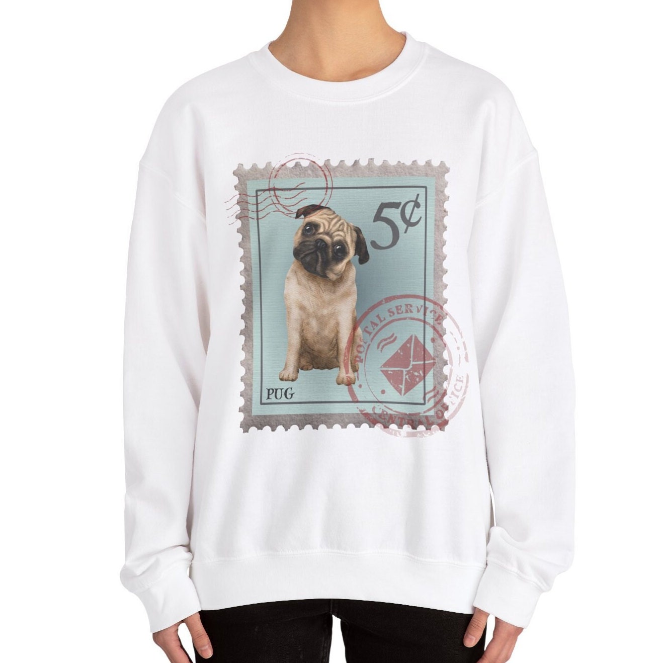 Pug Post Stamp Sweatshirt, Dog lover