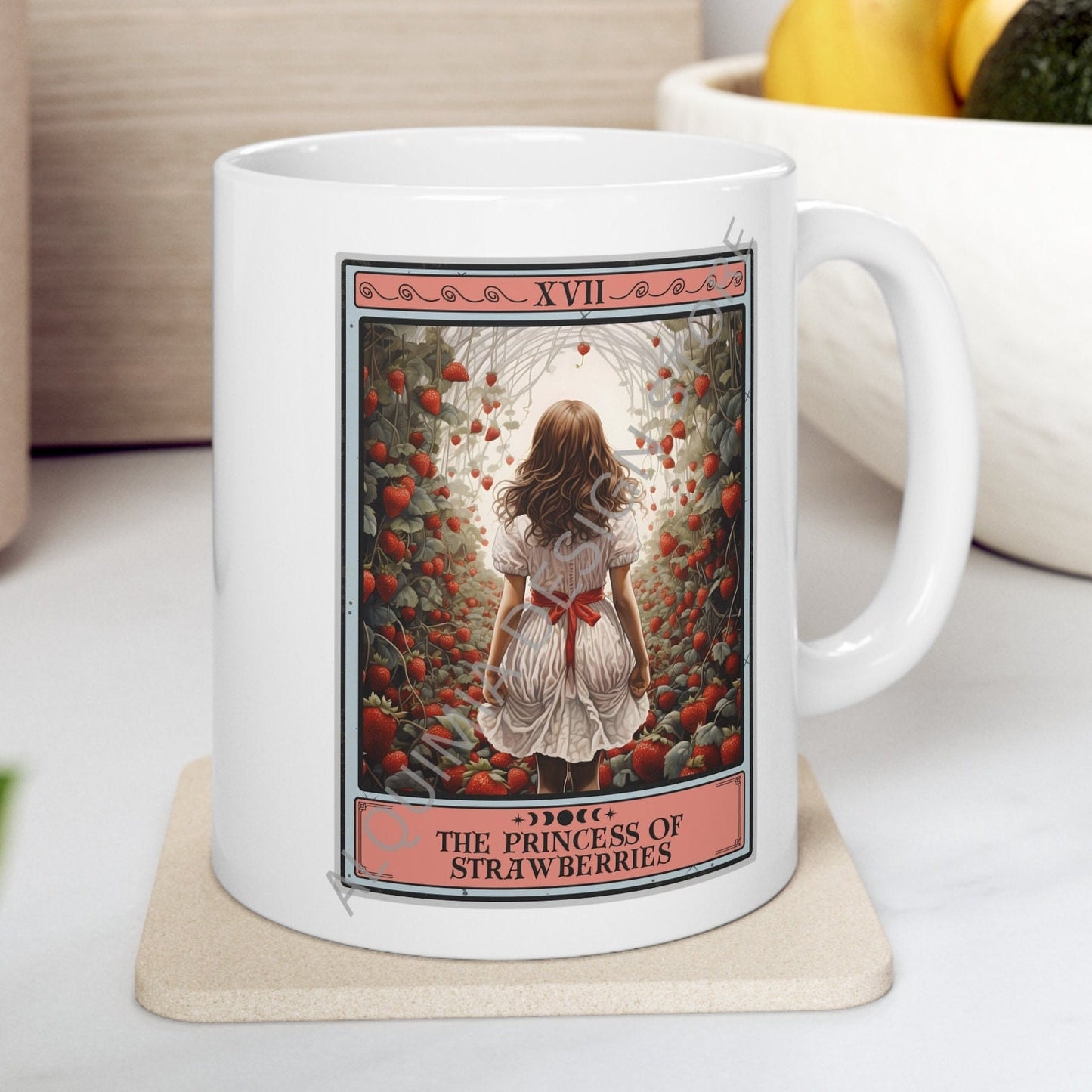 The Princess Of Strawberries Tarot Card Mug, Strawberry Lover