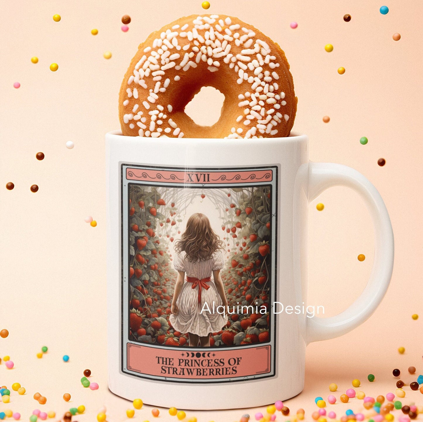 The Princess Of Strawberries Tarot Card Mug, Strawberry Lover