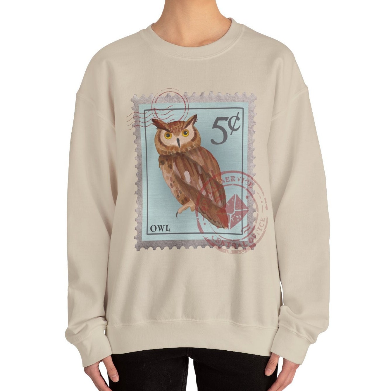 Owl Post Stamp Sweatshirt, Bird Lover