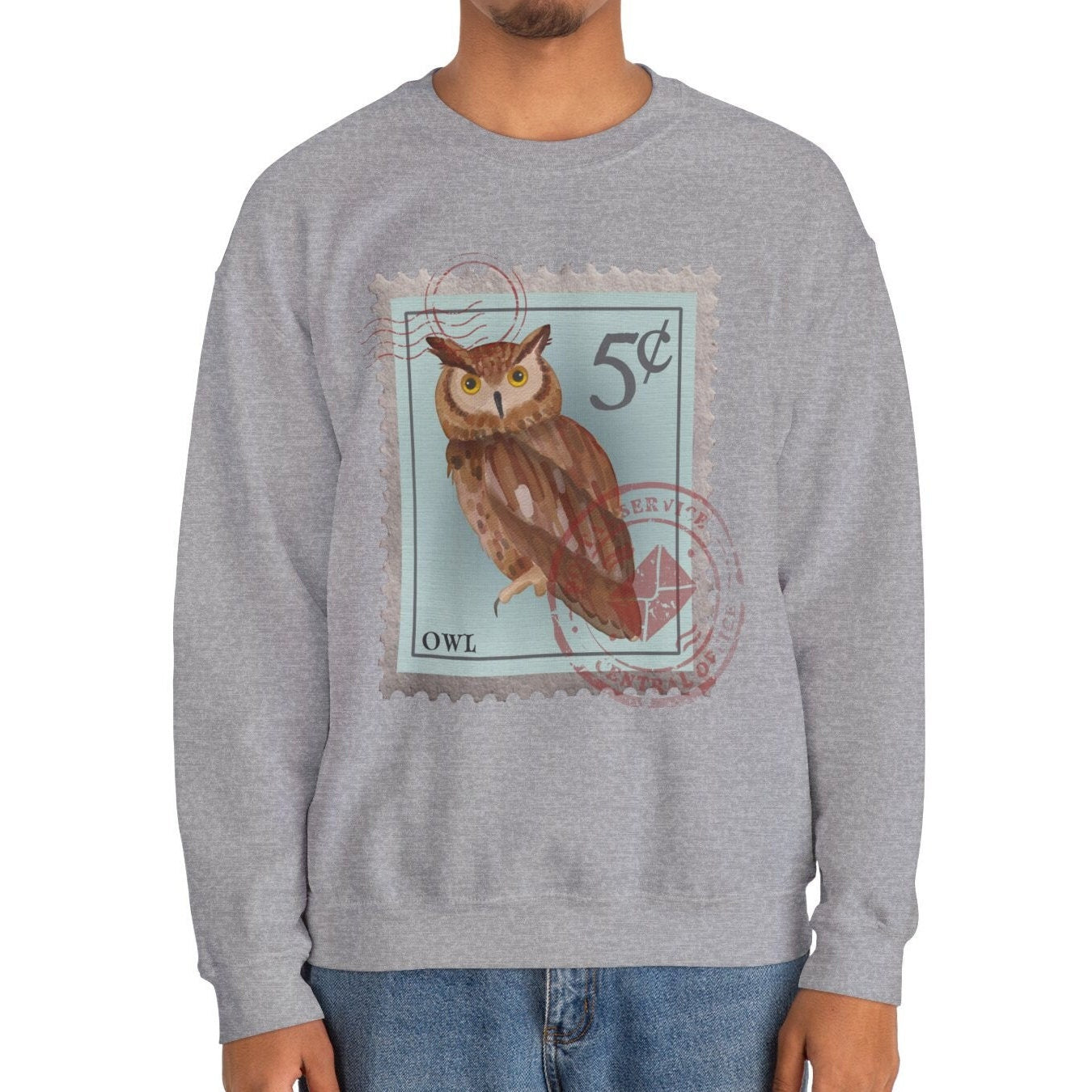 Owl Post Stamp Sweatshirt, Bird Lover