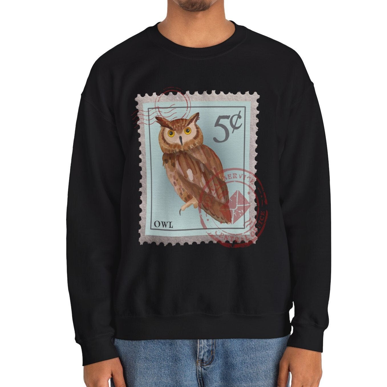 Owl Post Stamp Sweatshirt, Bird Lover