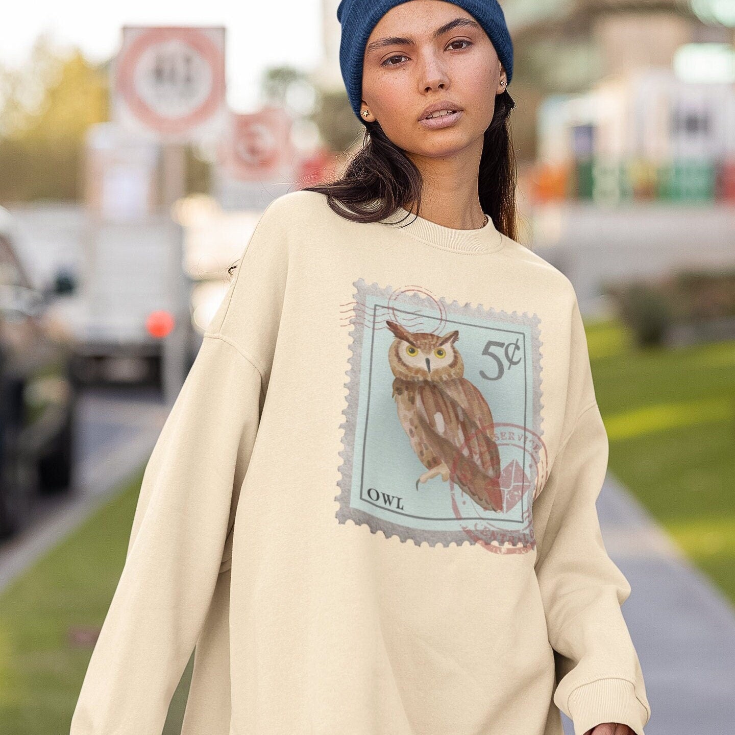 Owl Post Stamp Sweatshirt, Bird Lover