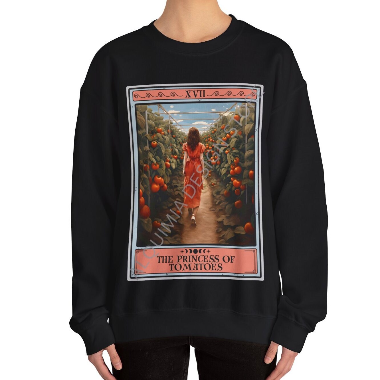 The Princess of Tomatoes Tarot Card Sweatshirt, Tomato Vegan