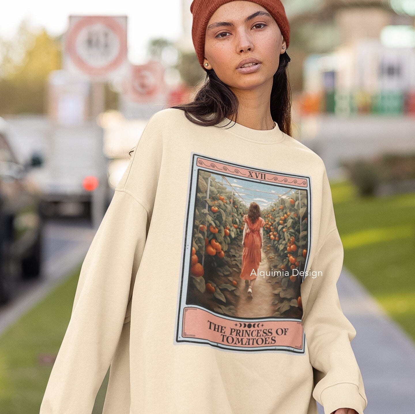 The Princess of Tomatoes Tarot Card Sweatshirt, Tomato Vegan