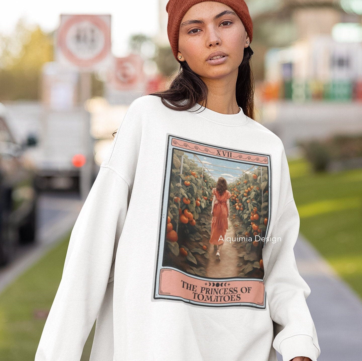 The Princess of Tomatoes Tarot Card Sweatshirt, Tomato Vegan