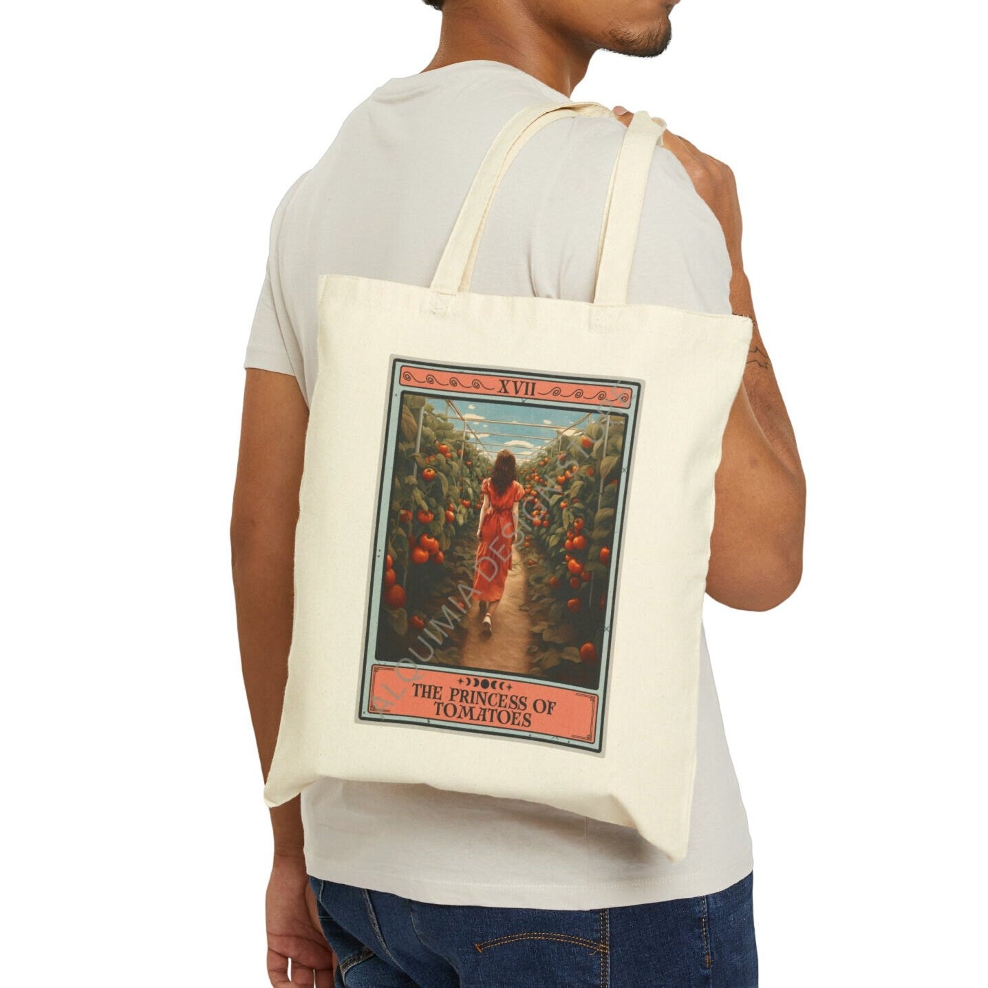 The Princess of Tomatoes Tarot Card Tote Bag, Tomato Lover 15" x 16"