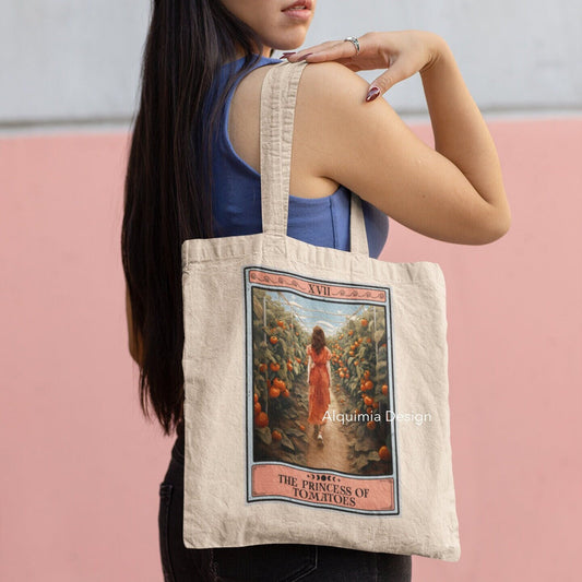 The Princess of Tomatoes Tarot Card Tote Bag, Tomato Lover 15" x 16"