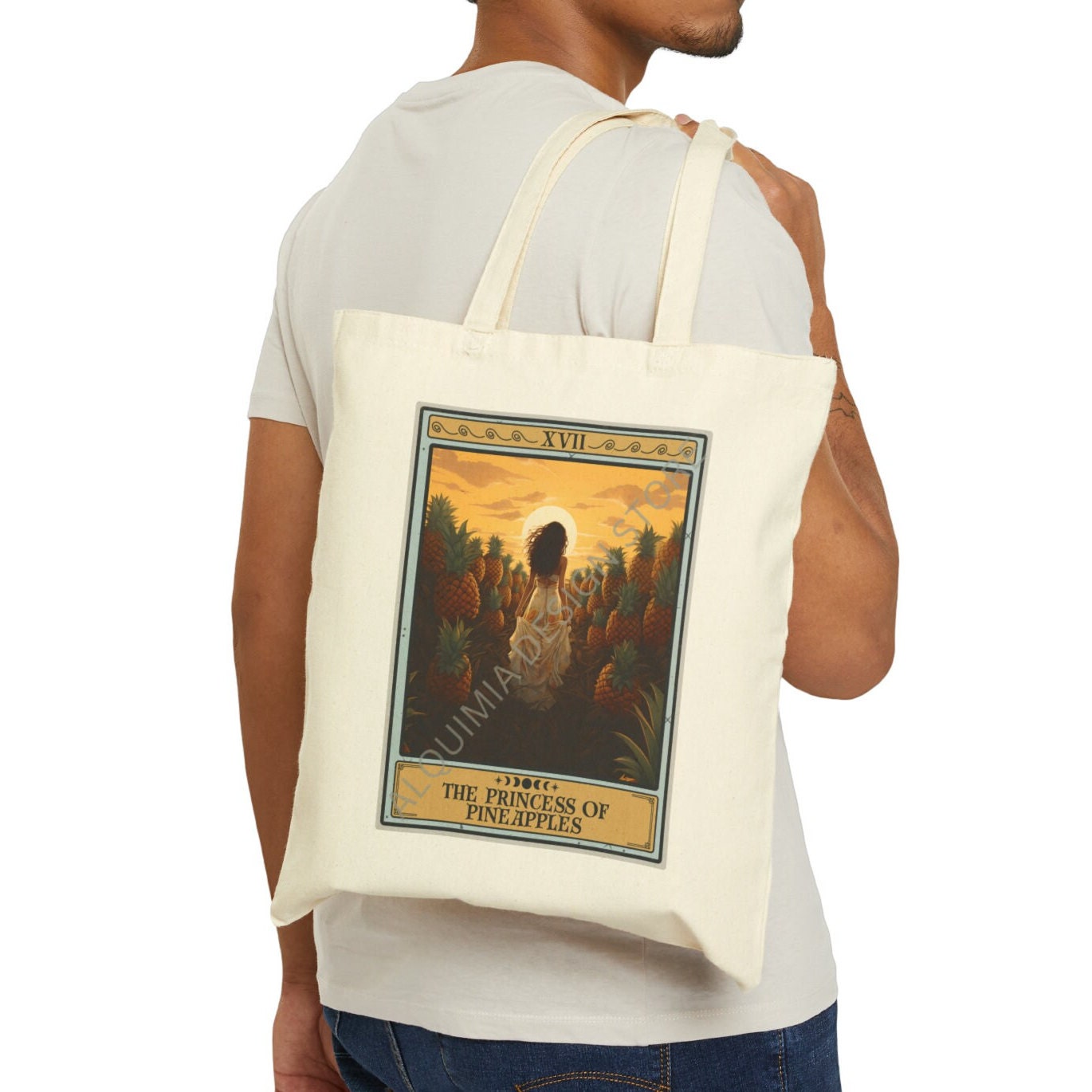 The Princess of Pineapples Tarot Card, Fruit Tote Bag 15" x 16"