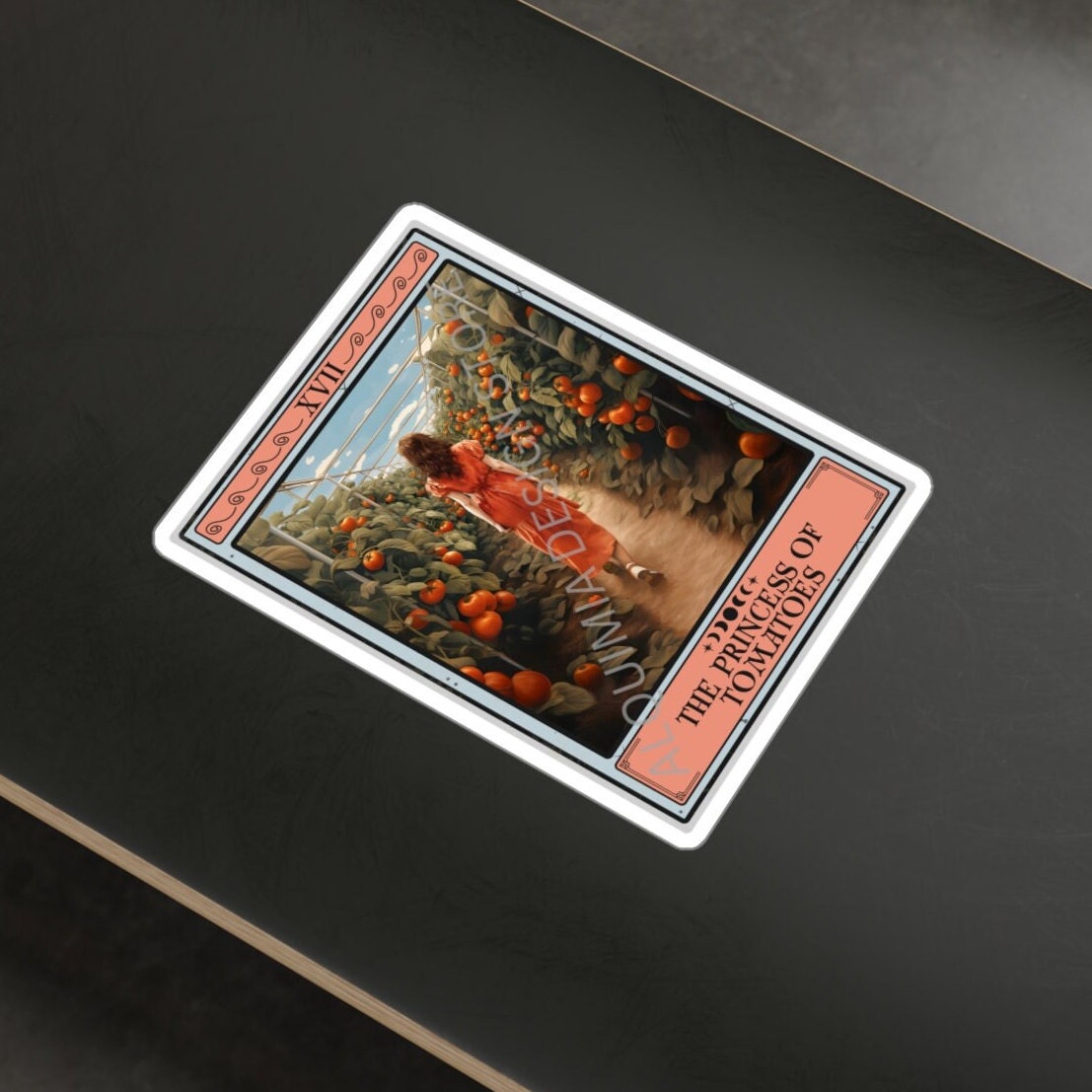 The Princess of Tomatoes Tarot Card Sticker,  Tomato 3" x 4"