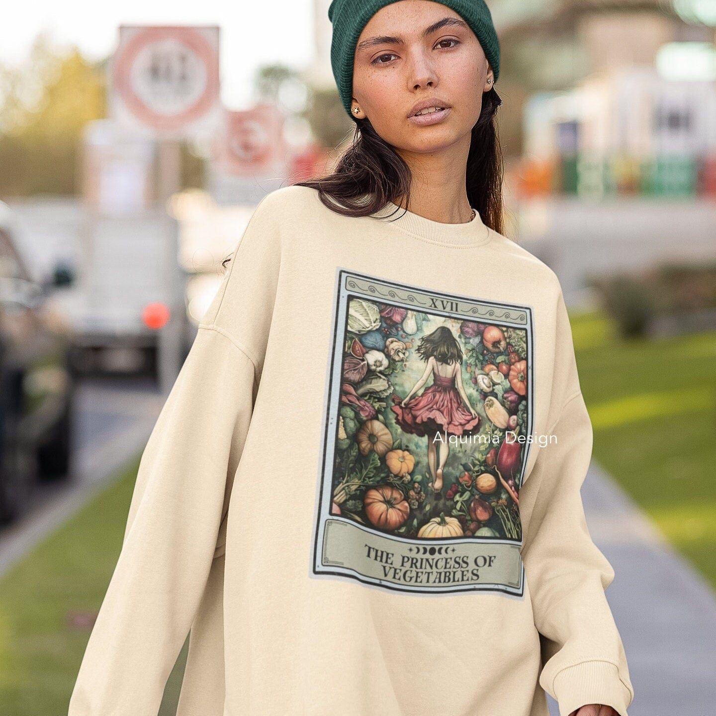 The Princess of Vegetables Tarot Card Sweatshirt, Vegan Vegetarian