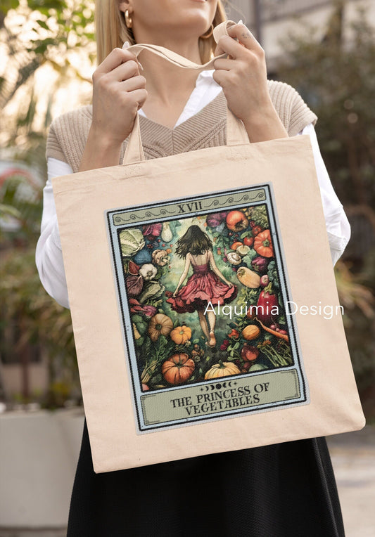 The Princess of Vegetables Tarot Card Tote Bag, 15" x 16" Vegetarian