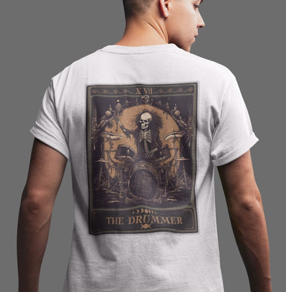 The Drummer Tarot Card Shirt, BACK PRINT Skeleton Drum Player