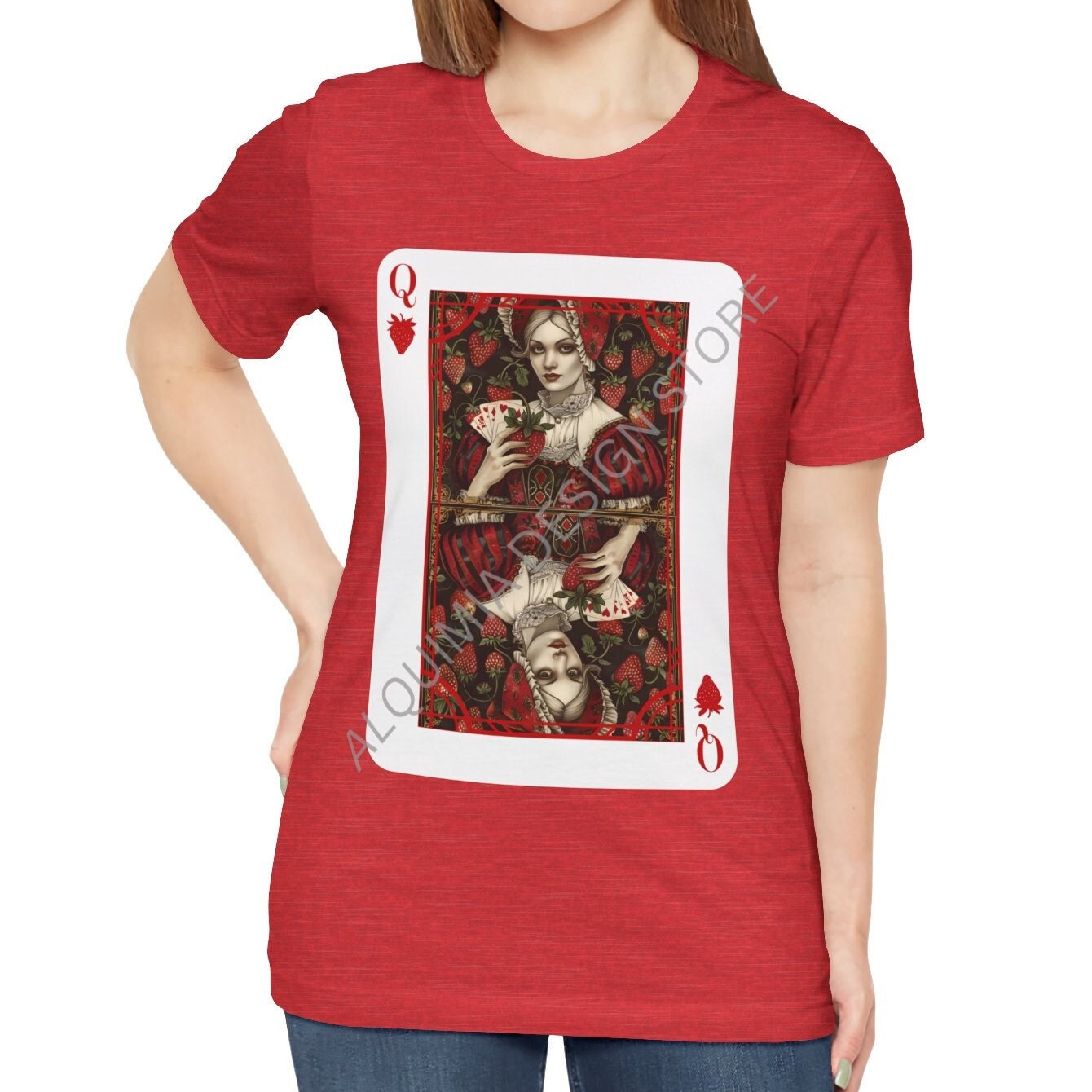 Queen of Strawberries Poker Card Shirt, Strawberry Lover