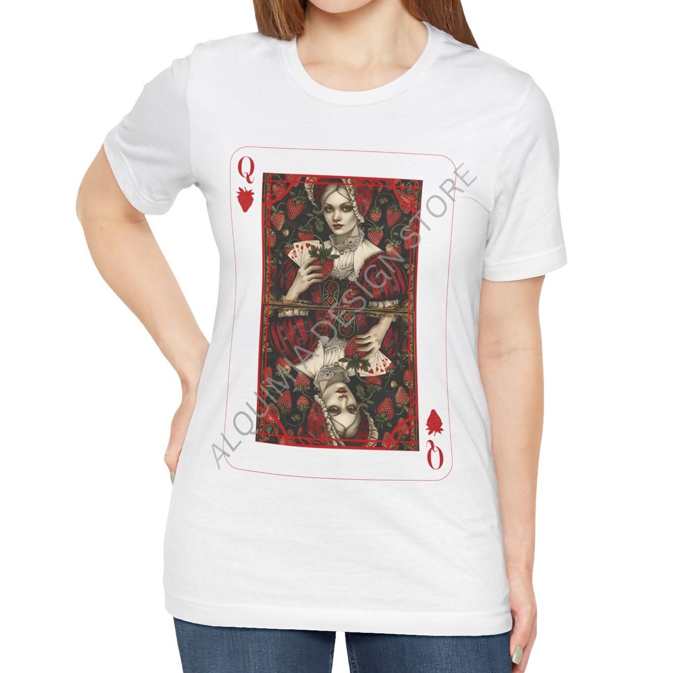 Queen of Strawberries Poker Card Shirt, Strawberry Lover