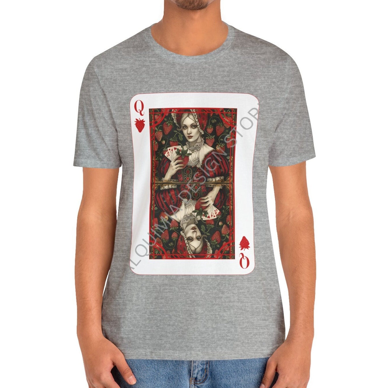 Queen of Strawberries Poker Card Shirt, Strawberry Lover