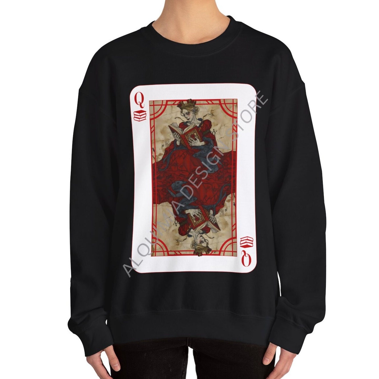 Queen on Reading Poker Card Sweatshirt, Reader Book Lover