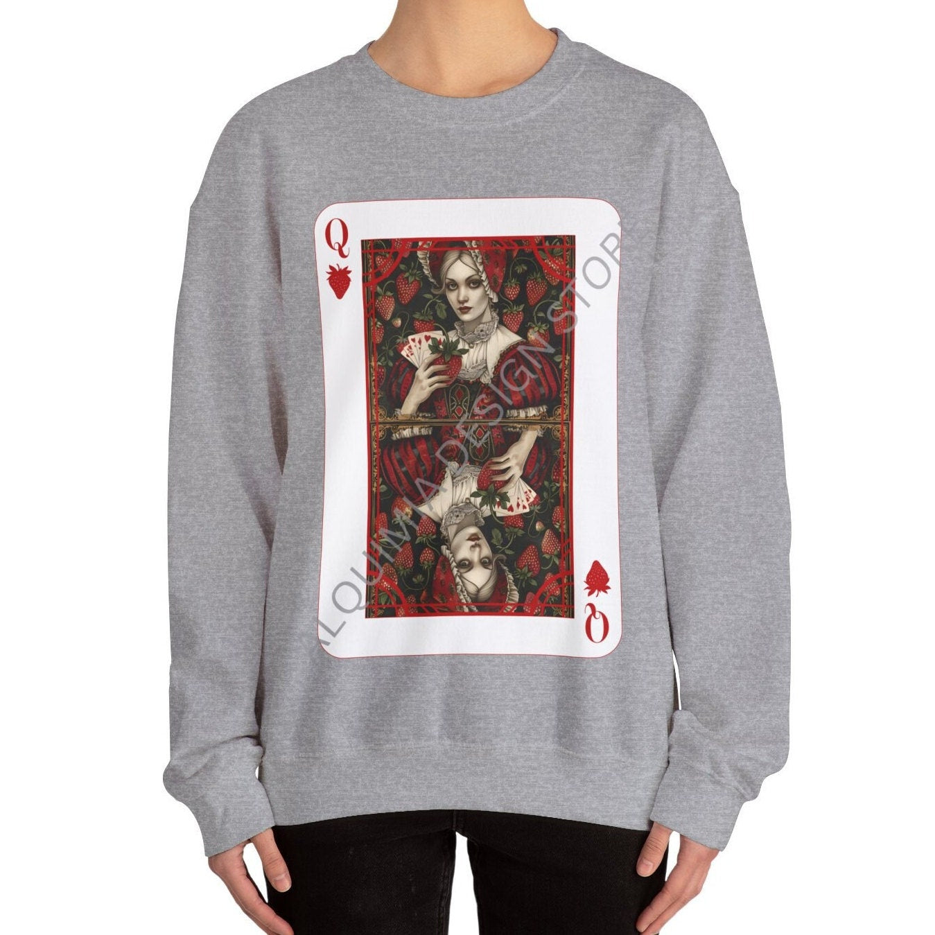 Queen on Strawberries Poker Card Sweatshirt, Strawberry Lover