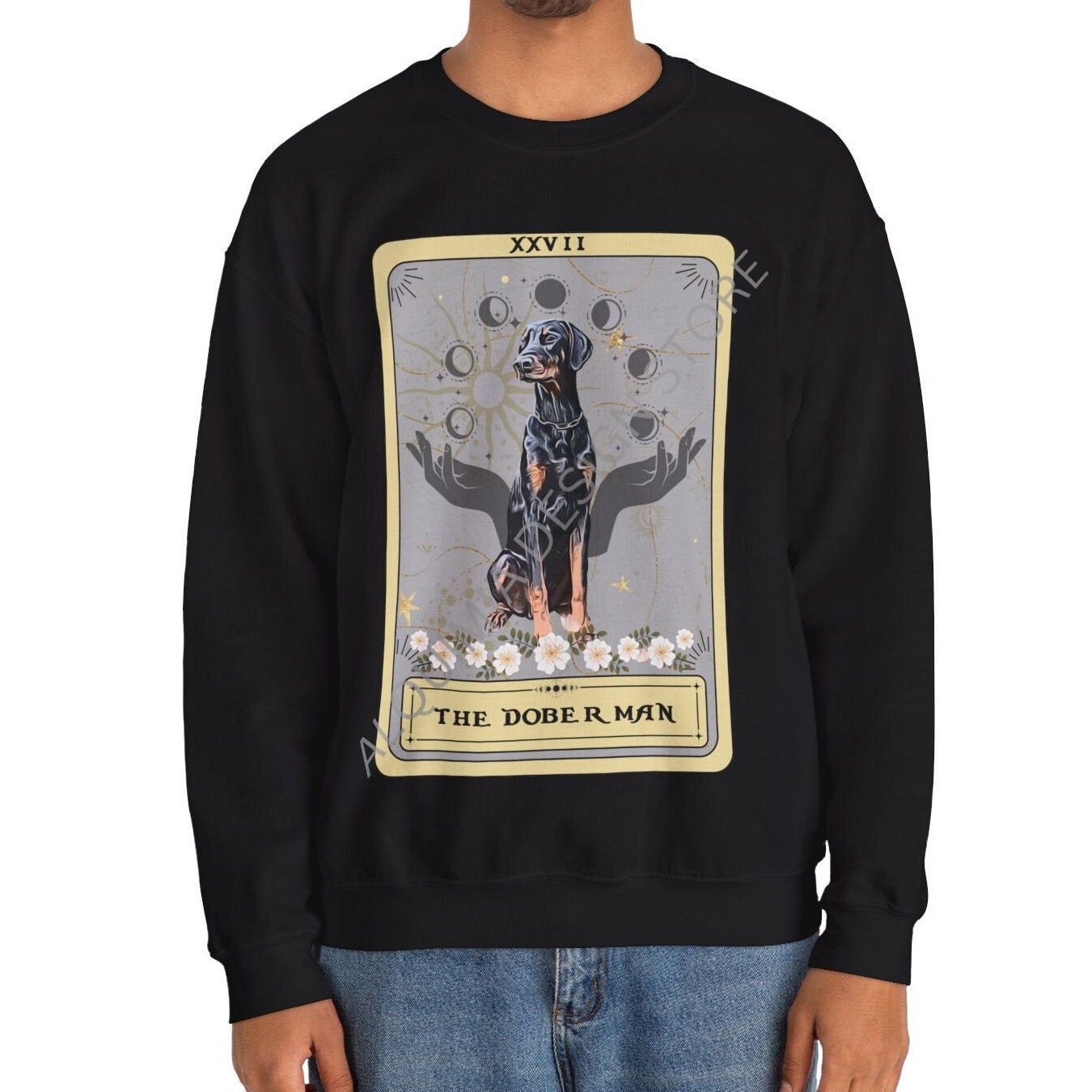 The Doberman Dog Tarot Card Sweatshirt, Natural Doberman