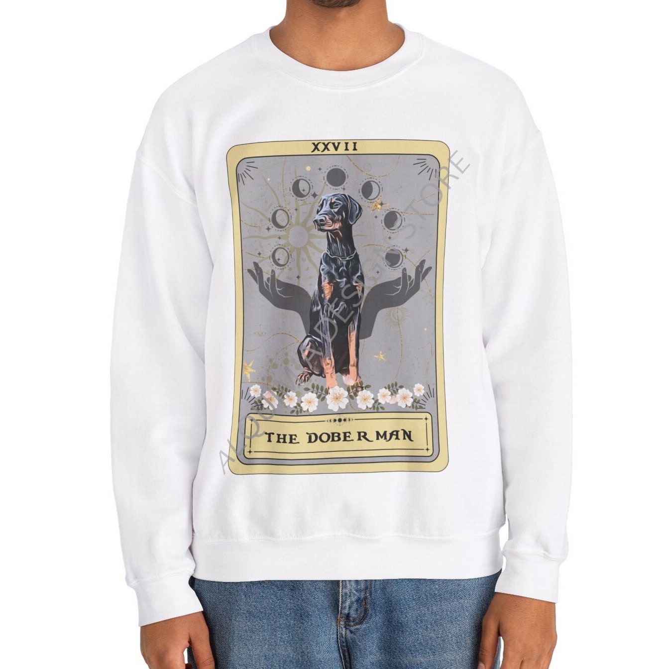 The Doberman Dog Tarot Card Sweatshirt, Natural Doberman