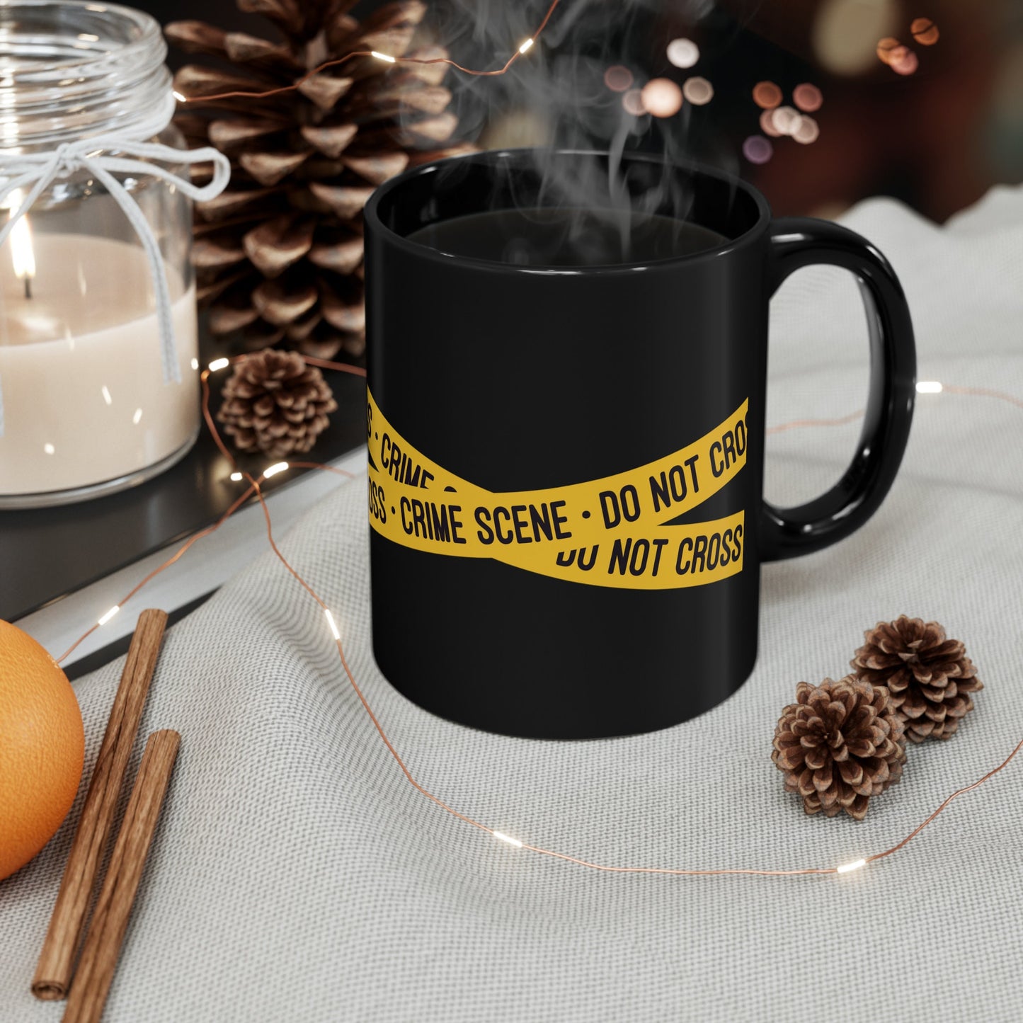 True Crime Junkie Black Mug (11oz, 15oz) Crime Scene Tape