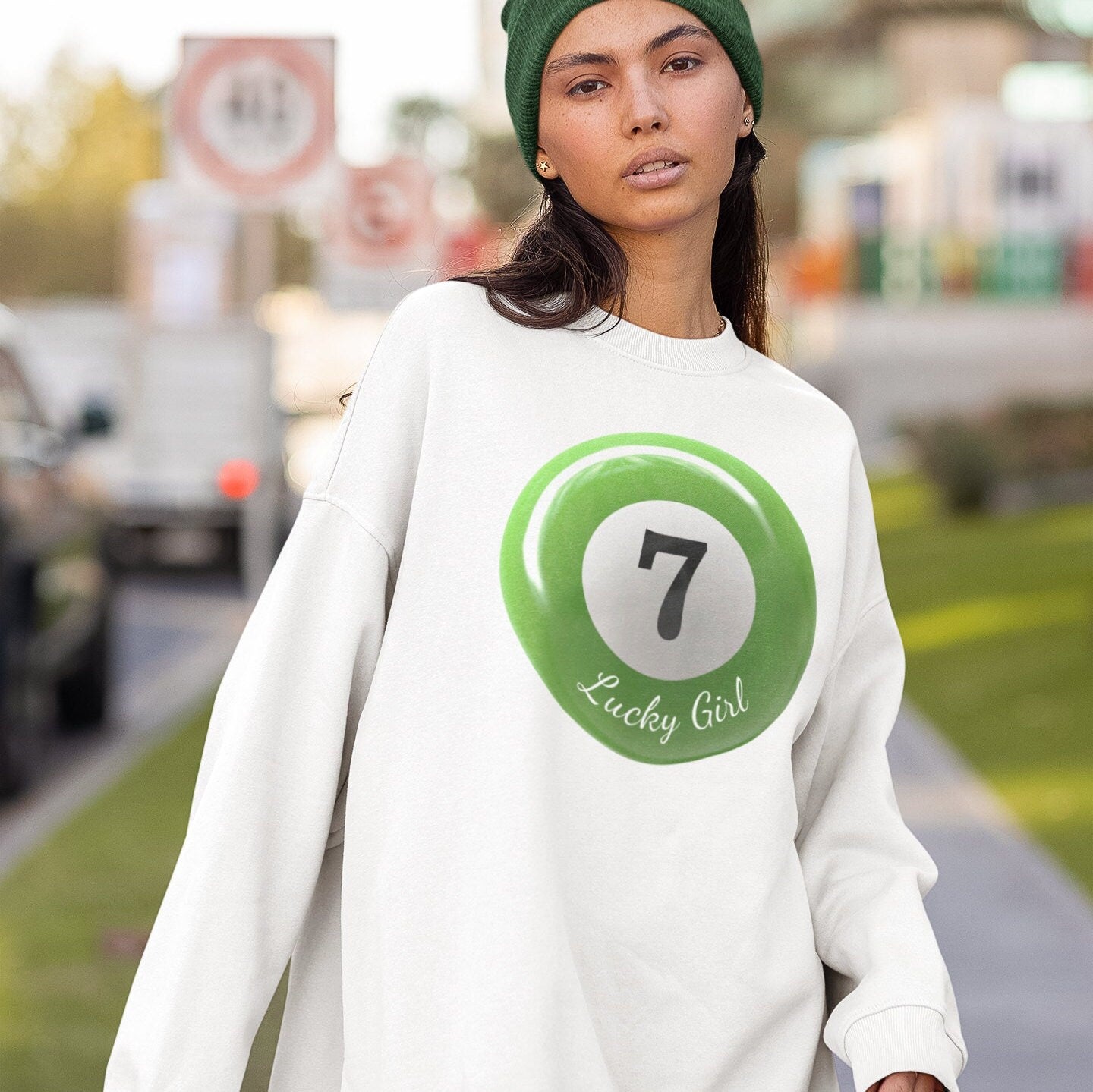 Lucky Girl # 7 Green Ball Sweatshirt