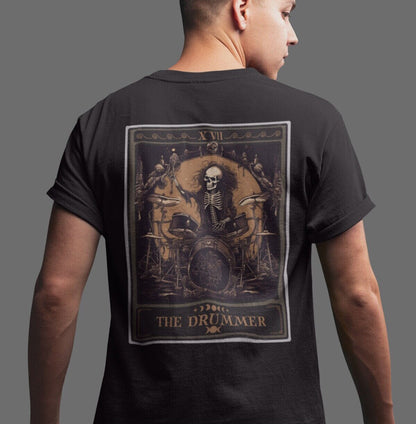 The Drummer Tarot Card Shirt, BACK PRINT Skeleton Drum Player