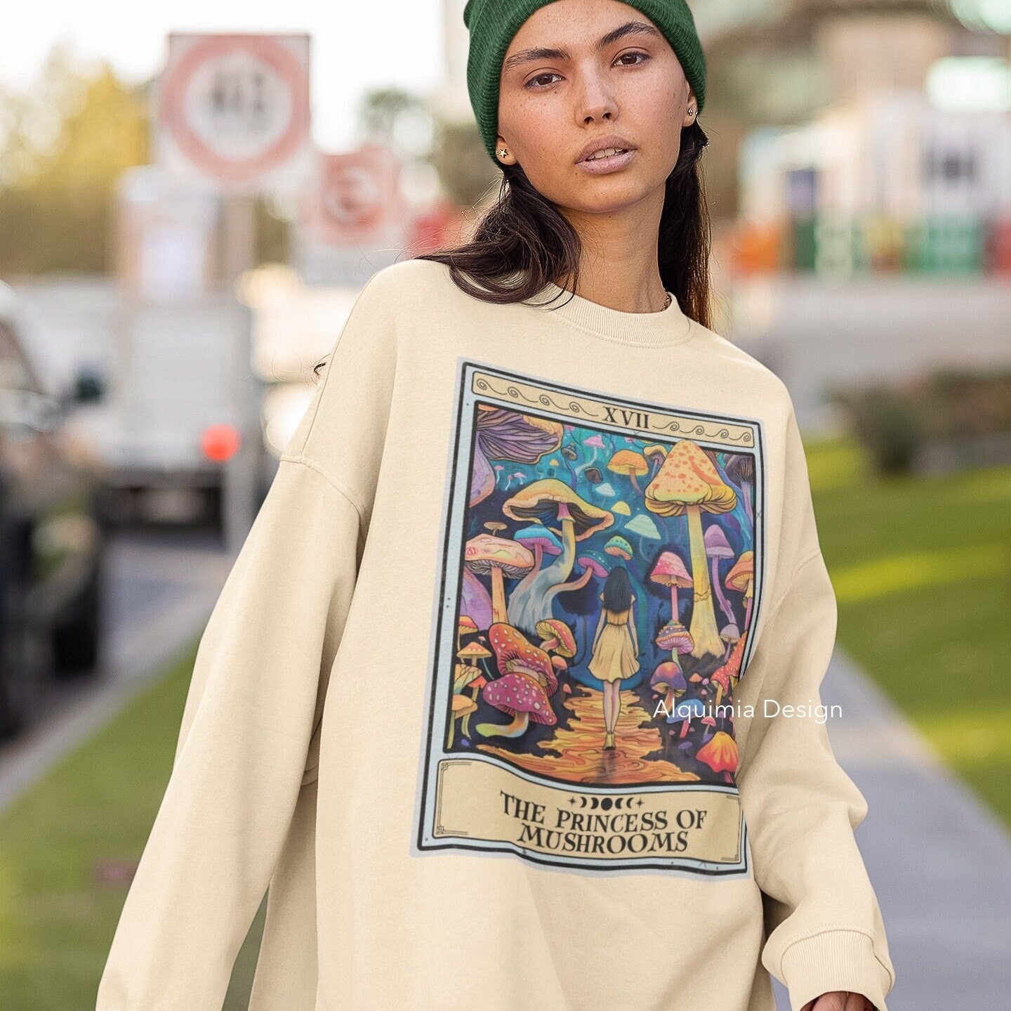 The Princess of Mushrooms Tarot Card Sweatshirt, Mushroom