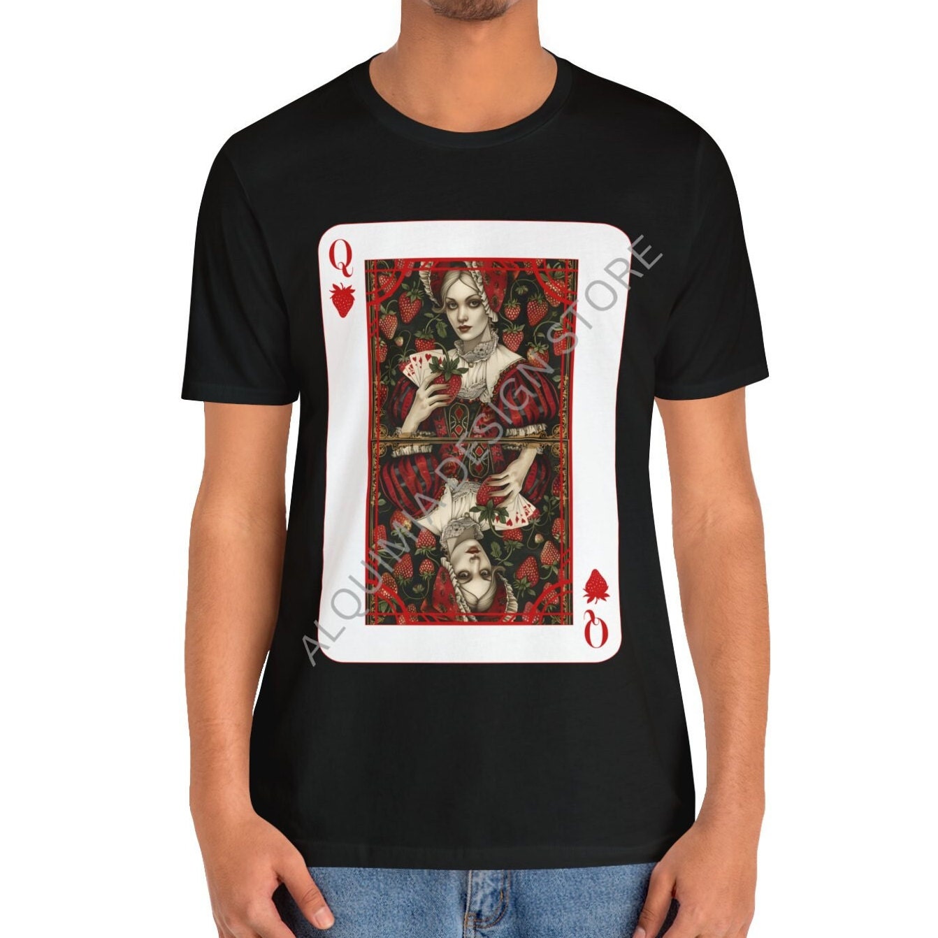 Queen of Strawberries Poker Card Shirt, Strawberry Lover