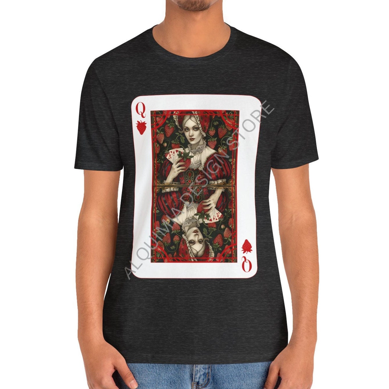 Queen of Strawberries Poker Card Shirt, Strawberry Lover