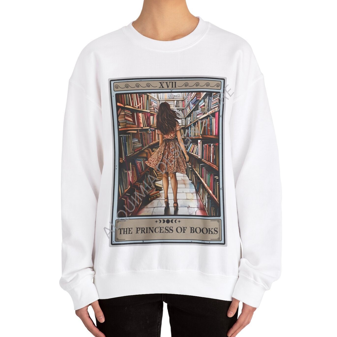 The Princess of Books Tarot Card Sweatshirt, Reading Book Lover