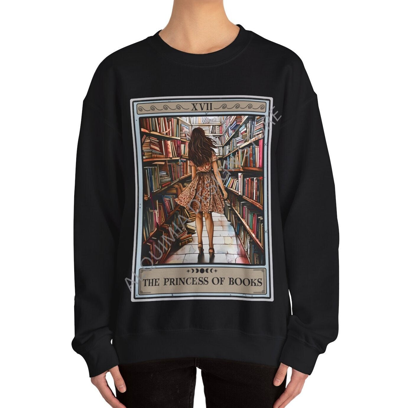 The Princess of Books Tarot Card Sweatshirt, Reading Book Lover