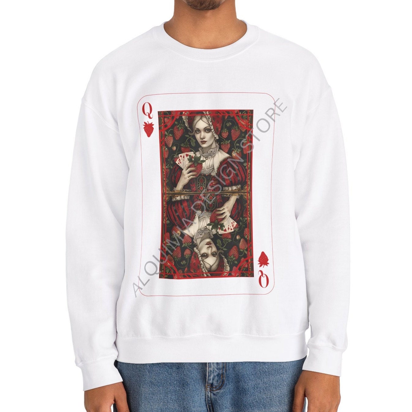 Queen on Strawberries Poker Card Sweatshirt, Strawberry Lover