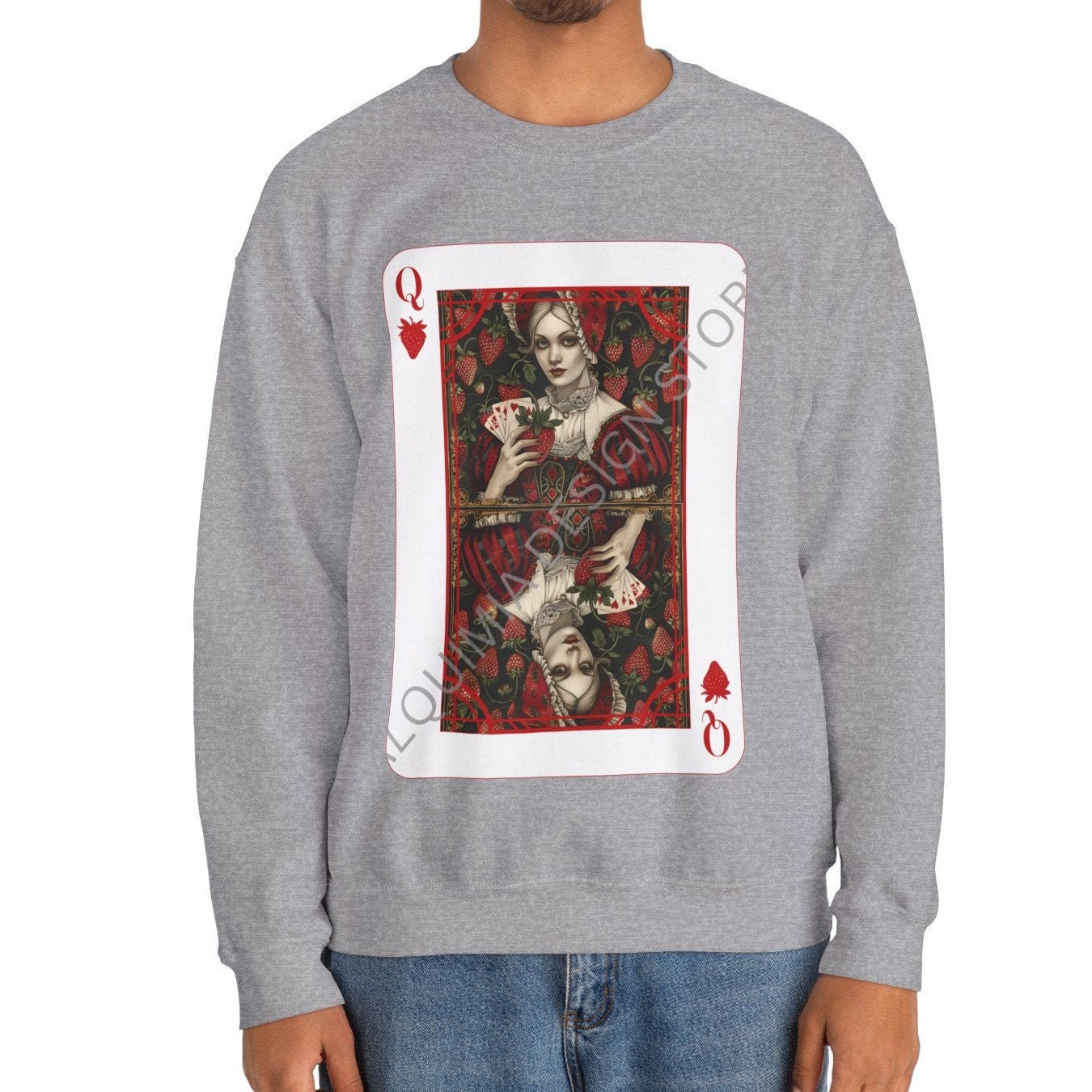 Queen on Strawberries Poker Card Sweatshirt, Strawberry Lover