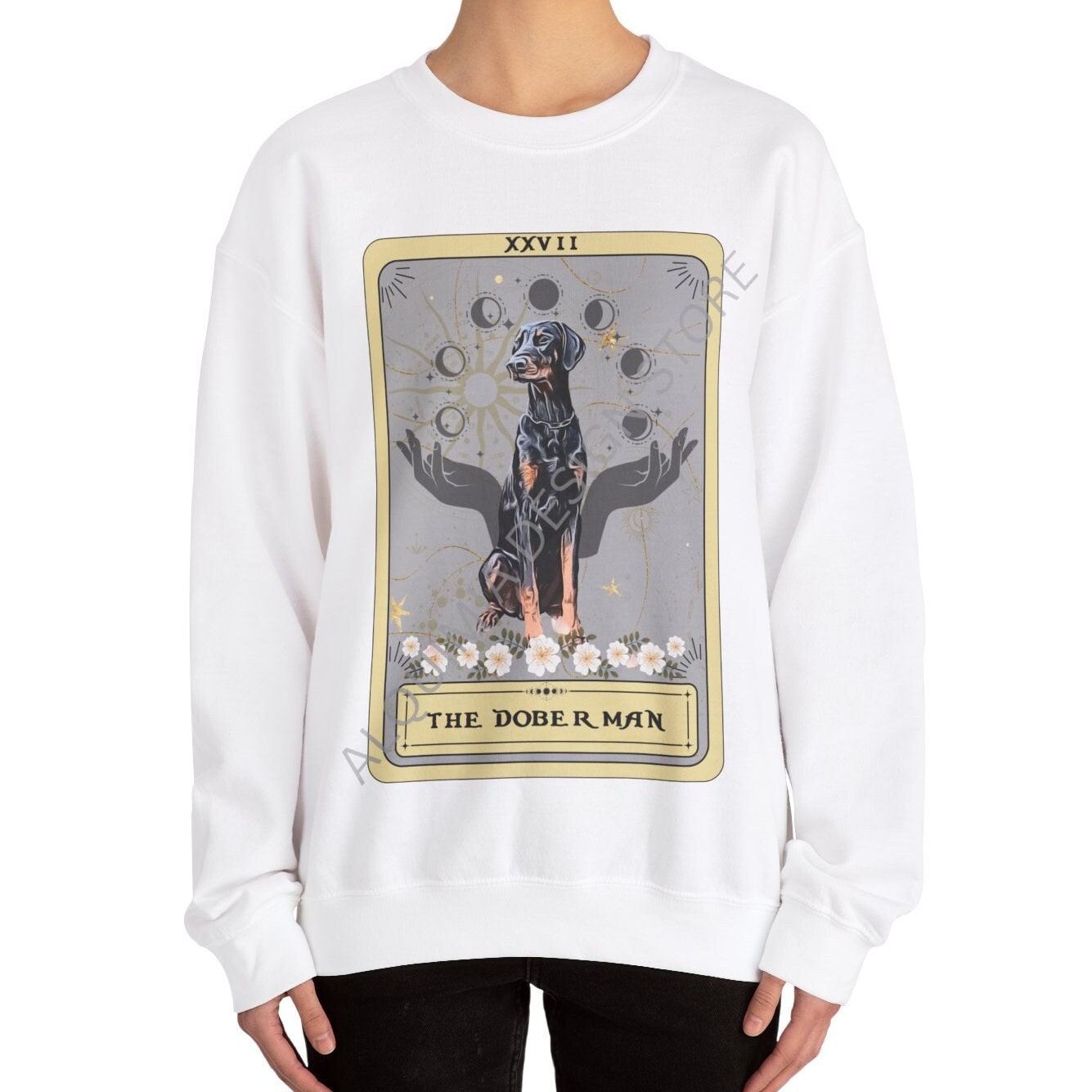 The Doberman Dog Tarot Card Sweatshirt, Natural Doberman