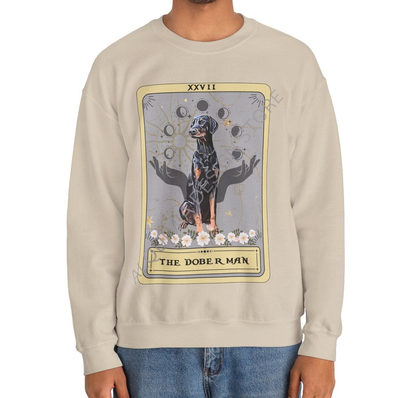 The Doberman Dog Tarot Card Sweatshirt, Natural Doberman