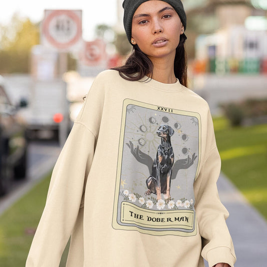 The Doberman Dog Tarot Card Sweatshirt, Natural Doberman