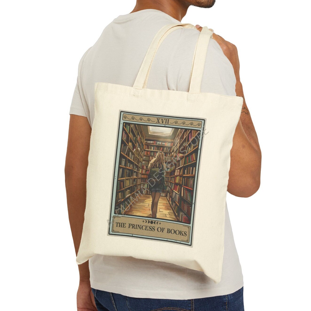 The Princess Of Books Tarot Card Tote Bag, Book Reader 15" x 16"