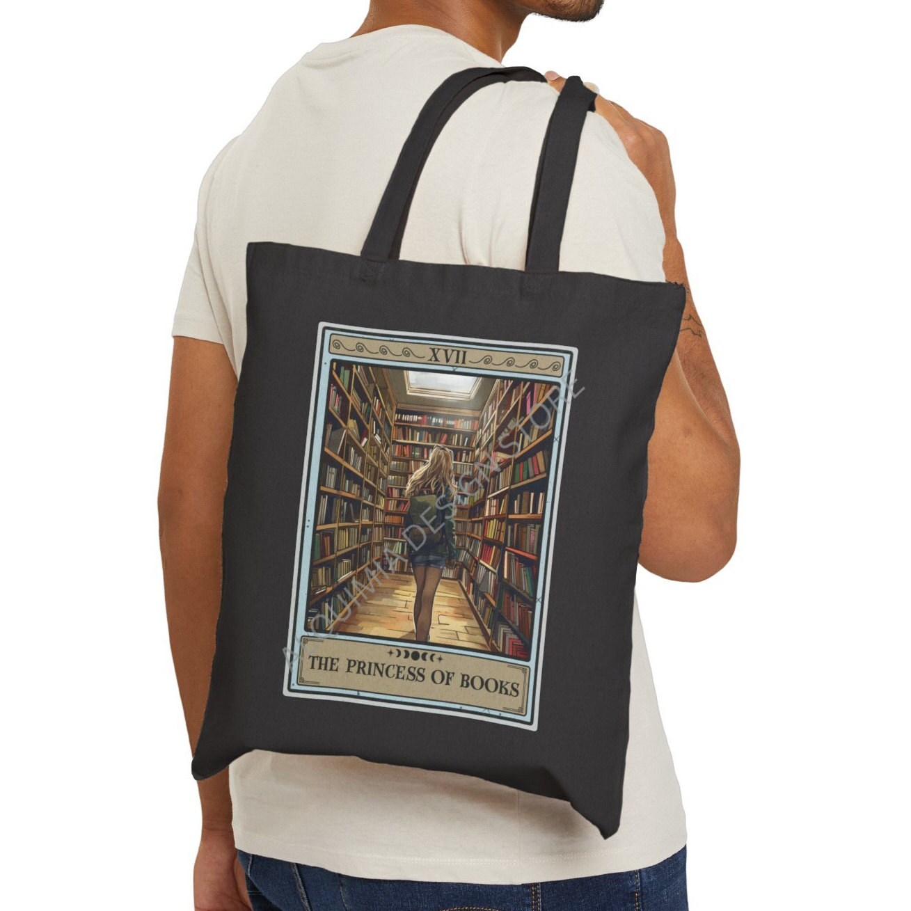 The Princess Of Books Tarot Card Tote Bag, Book Reader 15" x 16"