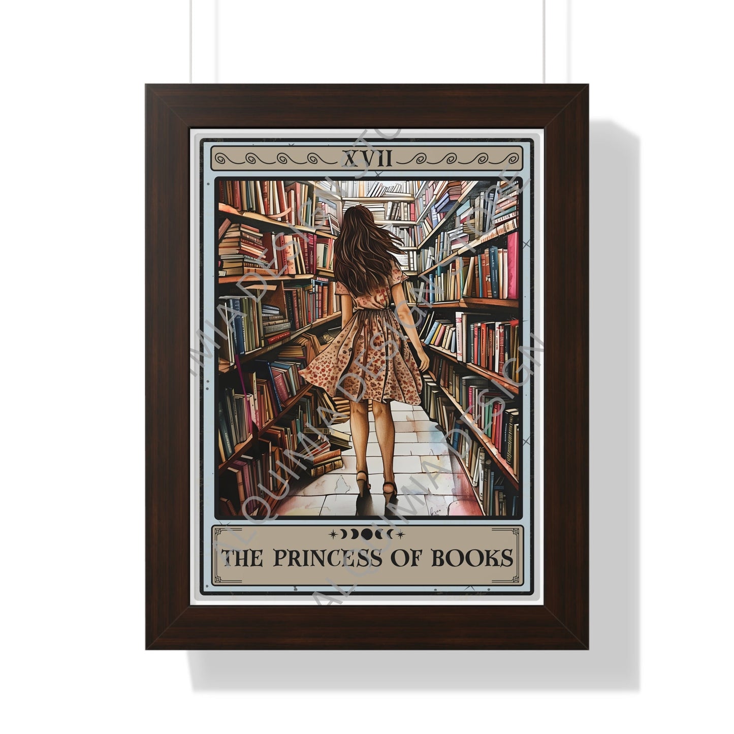 The Princess Of Books Tarot Card Framed Print, Book Wall Art, Reading Wall Decor