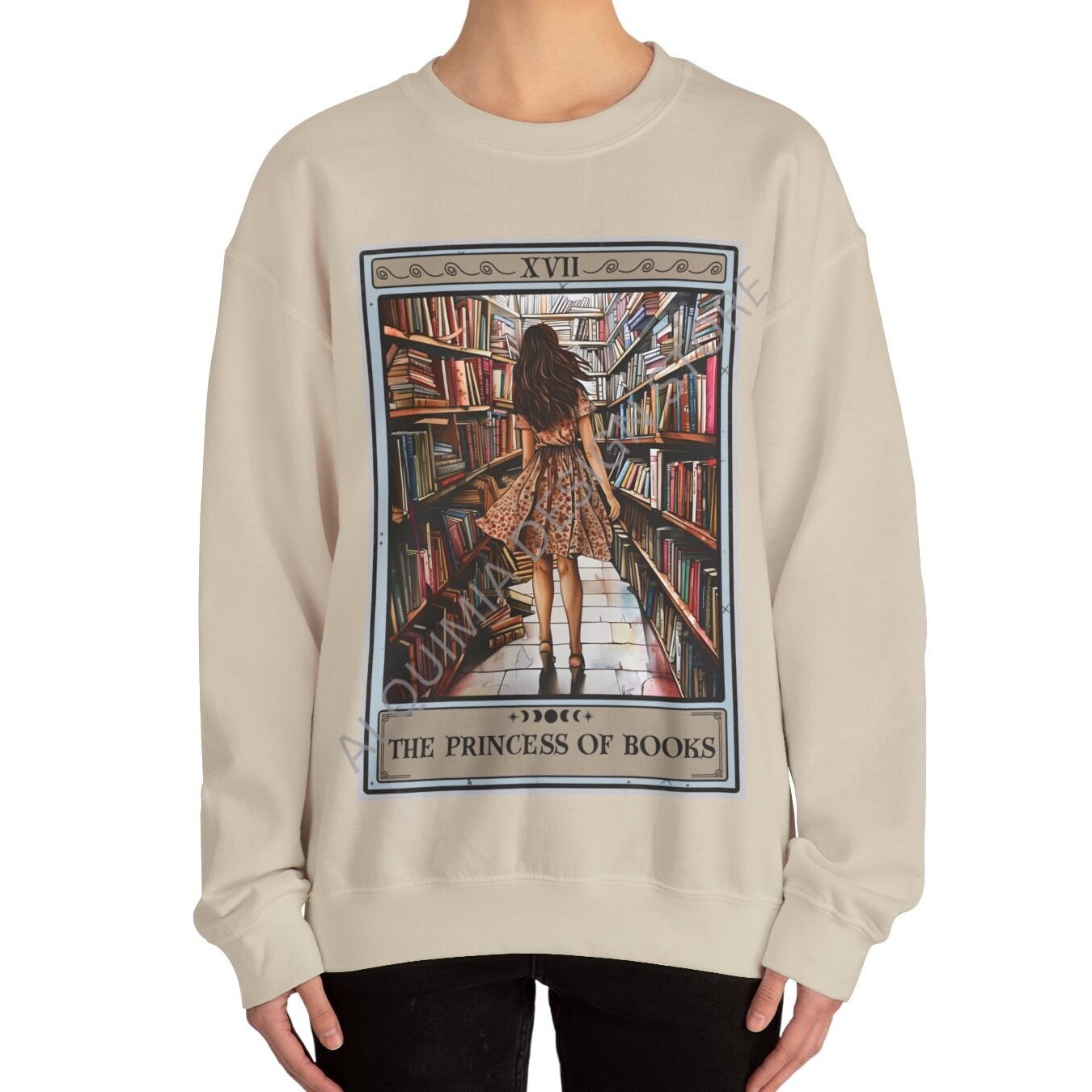 The Princess of Books Tarot Card Sweatshirt, Reading Book Lover