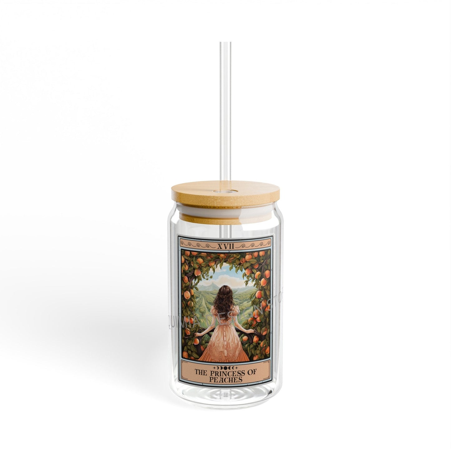 The Princess of Peaches Tarot Card Tumbler, Peach Sipper Glass, 16oz