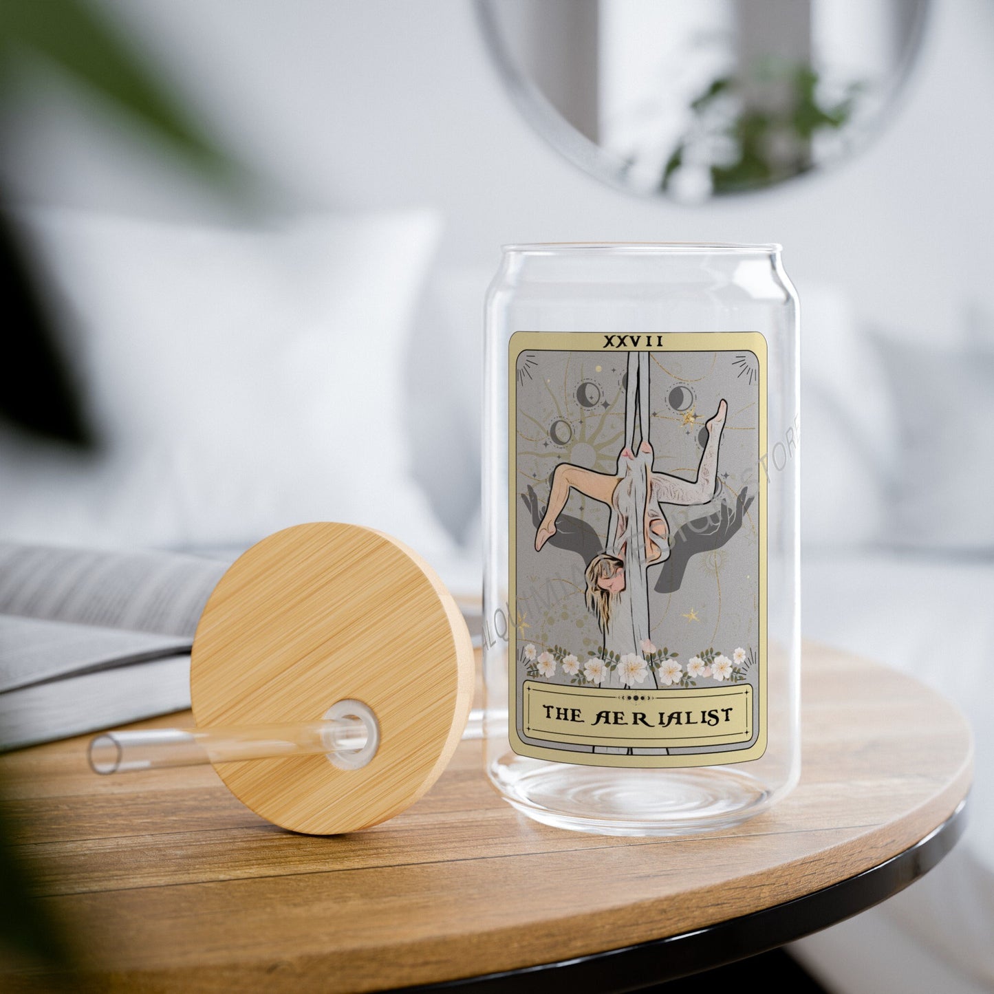 The Aerialist Tarot Card Glass Tumbler, Aerialist Sipper Glass 16oz