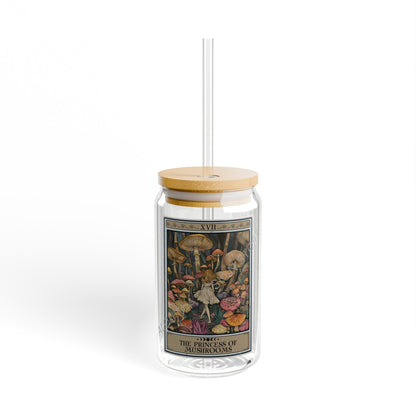 The Princess of Mushrooms Tarot Card Glass Tumbler, Mushroom Sipper Glass 16oz