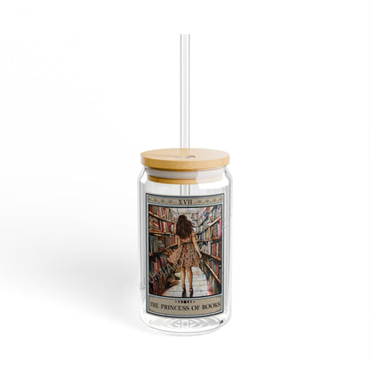 The Princess of Books Tarot Card Glass Tumbler, Book Lover Sipper Glass 16oz