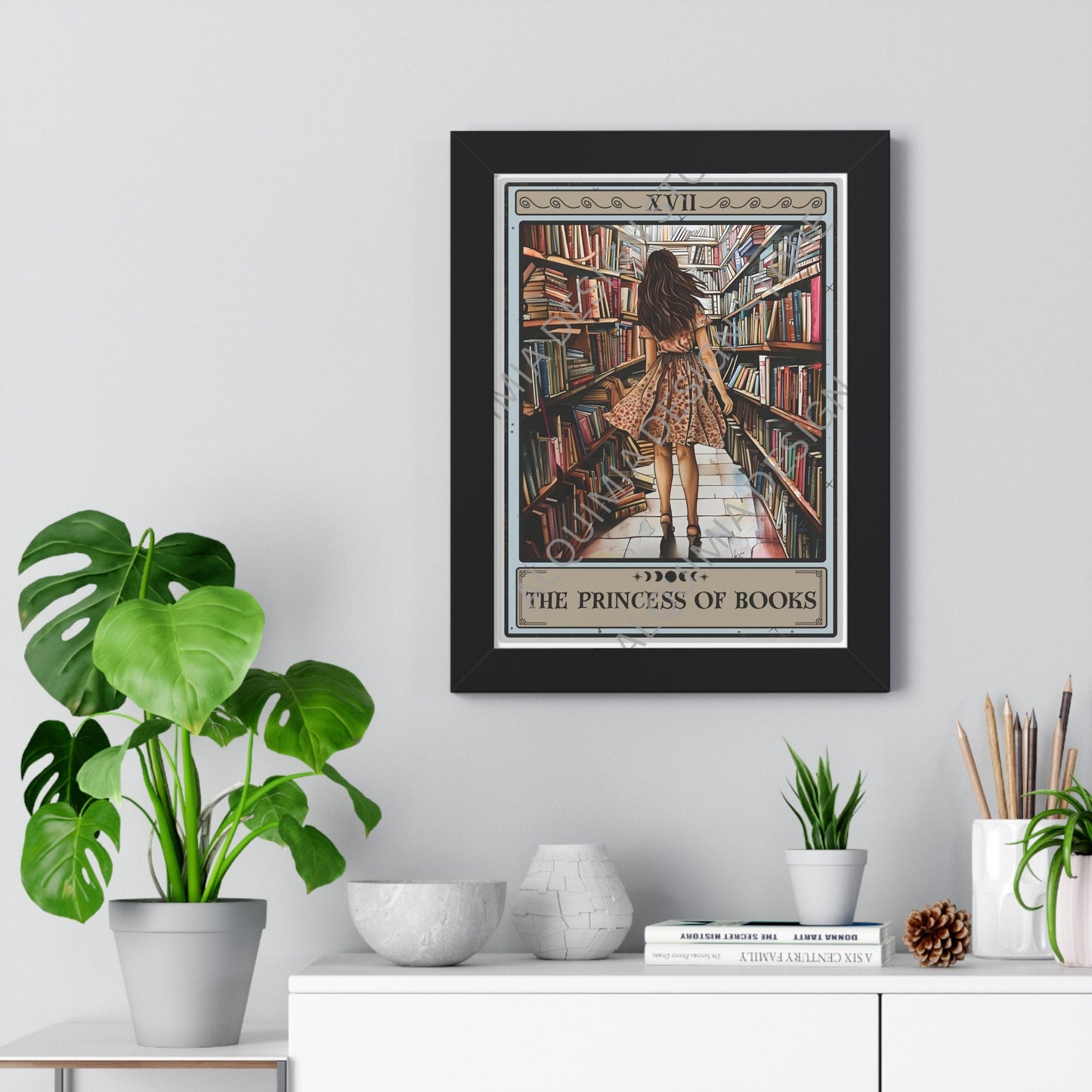 The Princess Of Books Tarot Card Framed Print, Book Wall Art, Reading Wall Decor