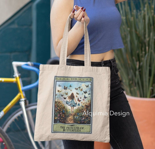 The Princess of Butterflies Tarot Card Tote Bag 15" x 16"